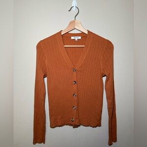 Madewell Small burnt orange ribbed V-neck cardigan